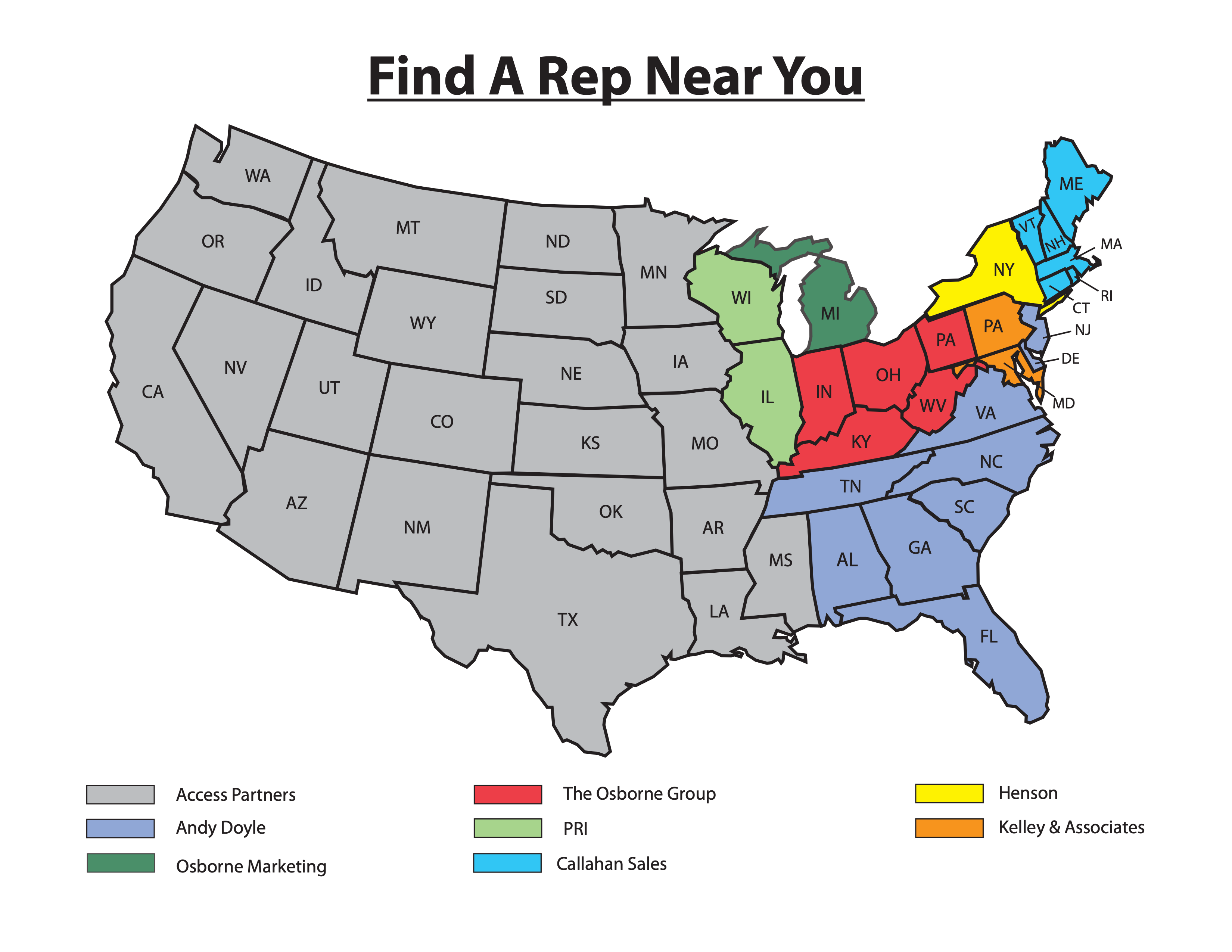Map of O'Dell sales rep territories by state
